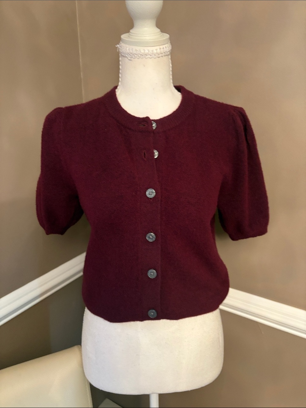 Nine West Burgundy Short-Sleeve Button Cardigan